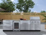 NewAge Outdoor Kitchens Stainless Steel 7-Piece Cabinet Set with 3-Drawer, Bar, Grill Cabinet, Performance Grill, Countertops and Fridge-66582-Garage Giant 