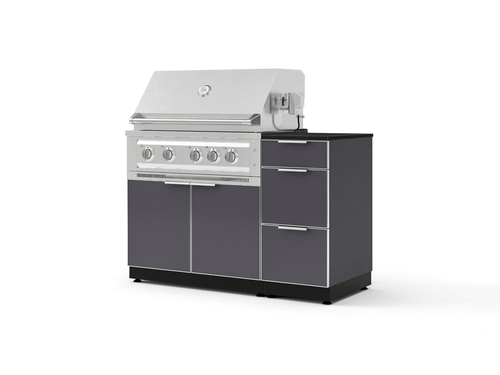 NewAge Outdoor Kitchens Outdoor Grill Island Aluminum 4-Piece Cabinet Set with 3-Drawer, Grill Cabinet, Platinum Grill and Dekton in Sirius Countertop - (Natural Gas) | Garage Giant