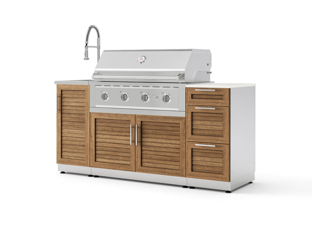 NewAge Outdoor Kitchens Outdoor Grill Island Stainless-Steel Louvered Doors 5-Piece Cabinet Set with Sink, 3 Drawer, Grill Cabinet, Performance Grill and Stainless Steel Countertop - (Liquid Propane) | Garage Giant