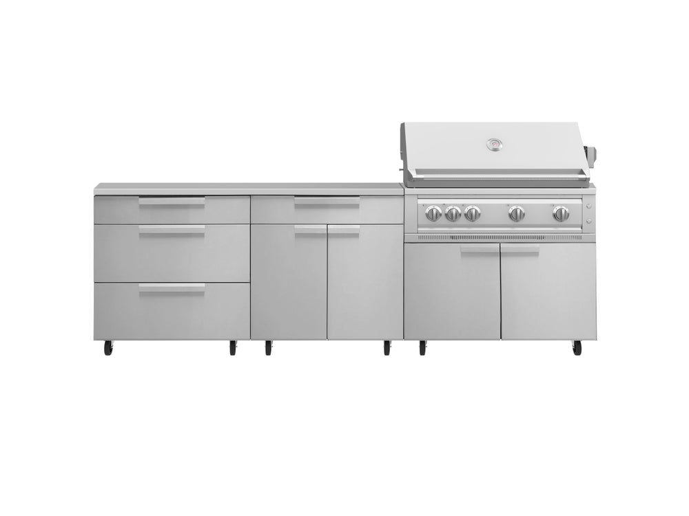 NewAge Outdoor Kitchens Stainless Steel 5-Piece Cabinet Set with Casters and 3 Drawer, Bar, Grill Cabinet, Platinum Grill, Countertop-72659-Garage Giant
