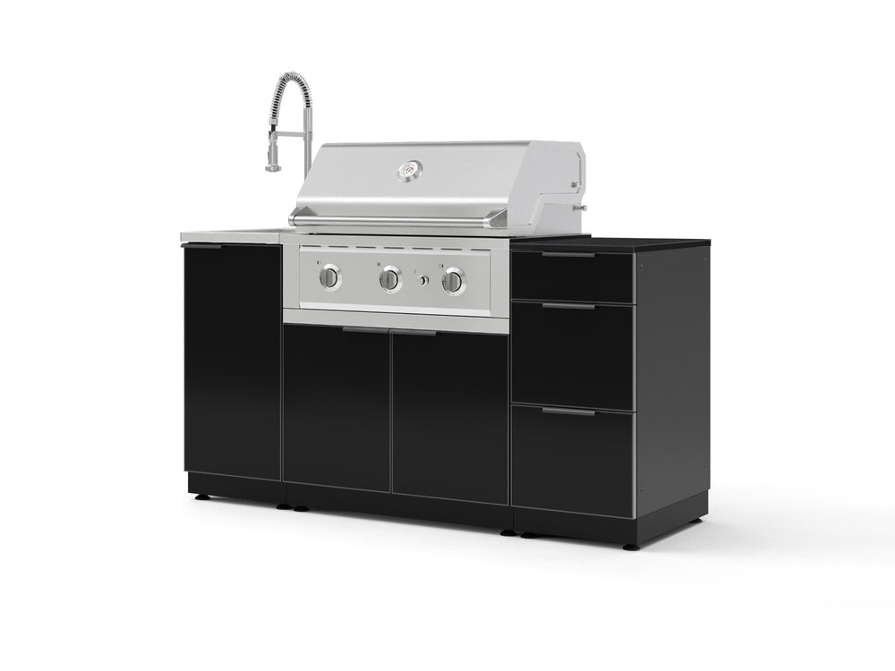 NewAge Outdoor Kitchens Outdoor Grill Island Aluminum 5-Piece Cabinet Set with Sink, 3 Drawer, Grill Cabinet, Performance Grill and Stainless Steel Countertop - (Natural Gas) | Garage Giant