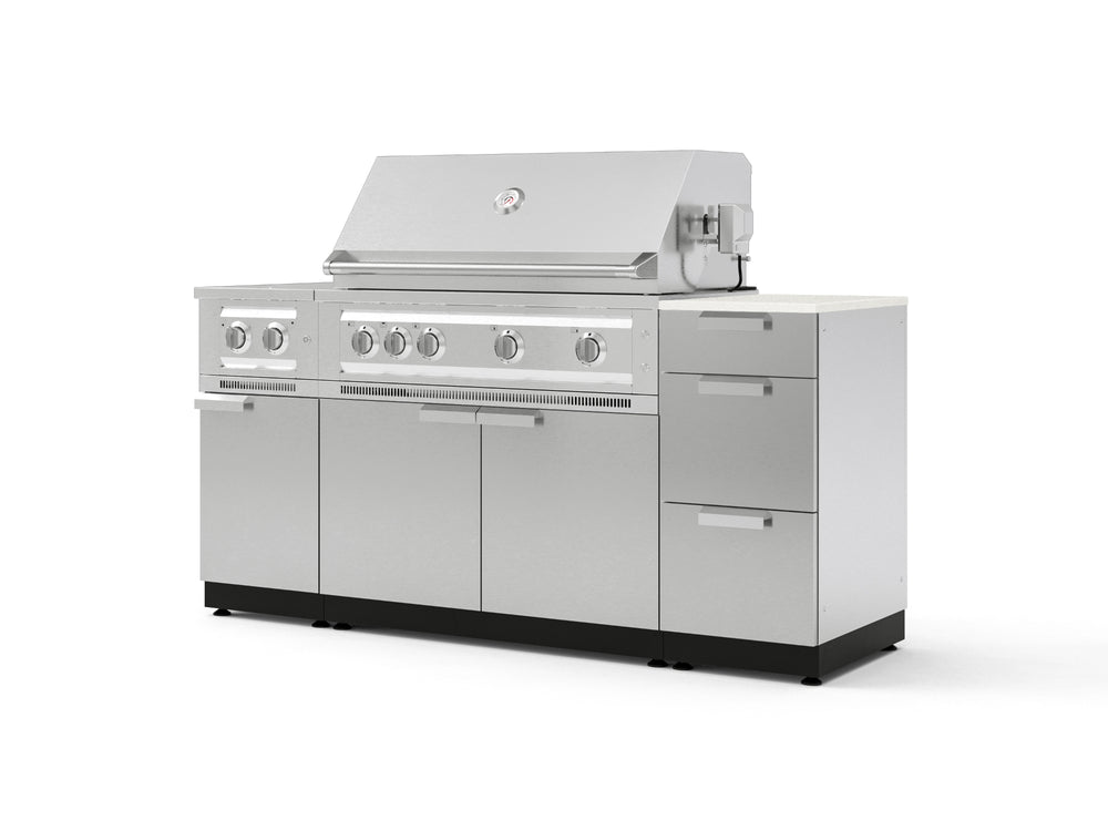 NewAge Outdoor Kitchens Outdoor Grill Island Stainless-Steel 6-Piece Cabinet Set with 3-Drawer, Grill Cabinet, Platinum Grill, Dual Side Burner and Dekton in Aeris Countertop - (Natural Gas) | Garage Giant
