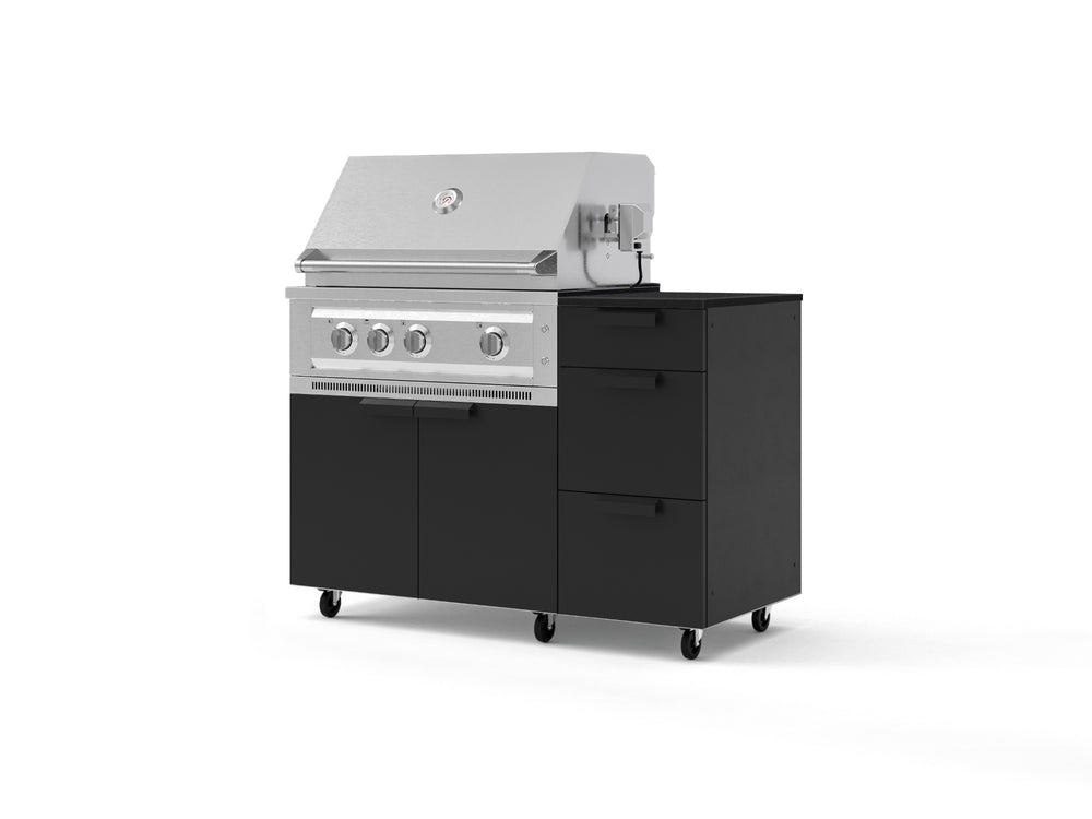 NewAge Outdoor Kitchens Outdoor Grill Island Stainless-Steel 4-Piece Cabinet Set with Casters and 3-Drawer, Grill Cabinet, Platinum Grill and Dekton in Sirius Countertop - (Liquid Propane) | Garage Giant