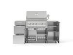 NewAge Outdoor Kitchens Outdoor Grill Island Stainless-Steel 6-Piece Cabinet Set with Casters 1 Door, 3 Drawer, Grill Cabinet, Platinum Grill and Dekton in Aeris Countertops - (Liquid Propane) 