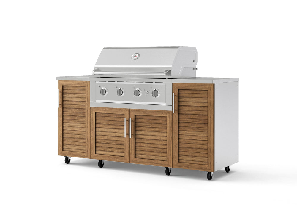 NewAge Outdoor Kitchens Outdoor Grill Island Stainless-Steel Louvered Doors 6-Piece Cabinet Set with Casters and 1 Door, Grill Cabinet, Performance Grill, Countertops-74903-Garage Giant