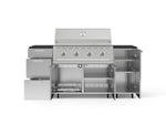 NewAge Outdoor Kitchens Outdoor Grill Island Stainless-Steel 6-Piece Cabinet Set with Casters 1 Door, 3 Drawer, Grill Cabinet, Performance Grill and Dekton in Sirius Countertops - (Liquid Propane) 