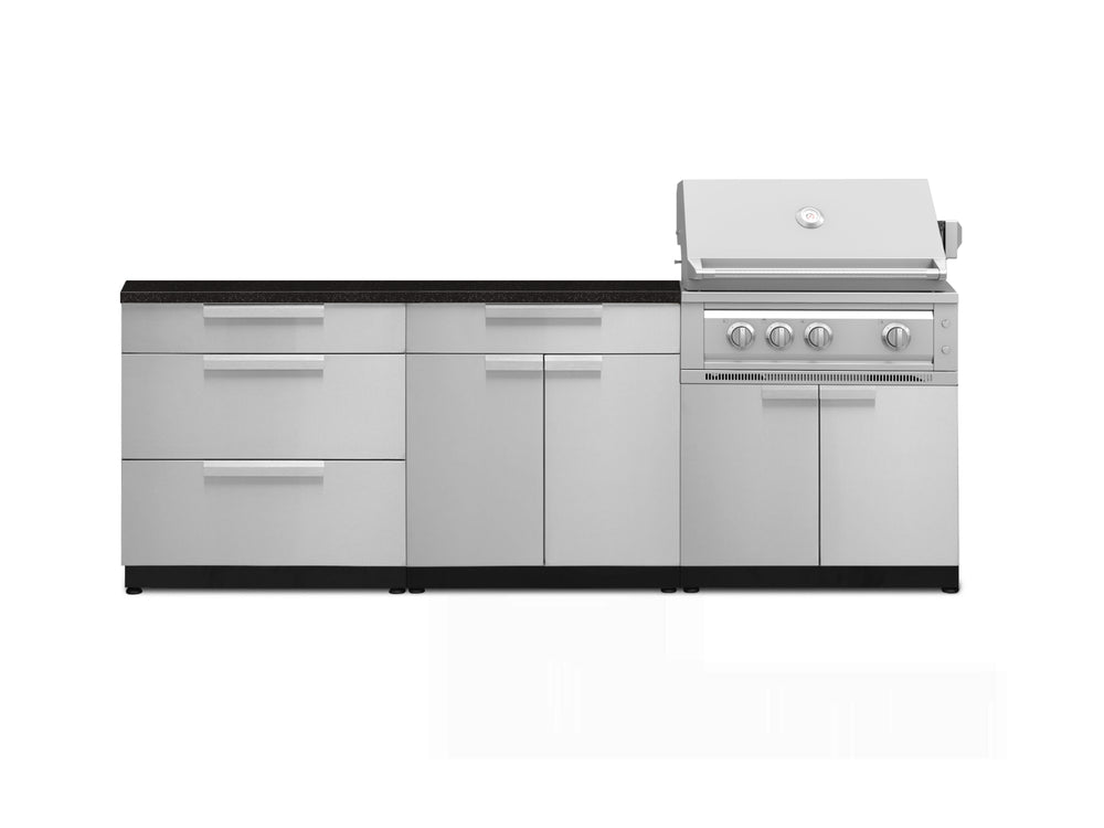 NewAge Outdoor Kitchens Stainless-Steel 5-Piece Cabinet Set with 3 Drawer, 2-Door with Drawer, Grill Cabinet, Platinum Grill and Countertop-71313-Garage Giant