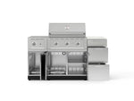 NewAge Outdoor Kitchens Outdoor Grill Island Stainless-Steel 6-Piece Cabinet Set with 3-Drawer, Grill Cabinet, Performance Grill, Side Burner and Dekton in Aeris Countertop - (Natural Gas) 