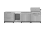NewAge Outdoor Kitchens Stainless Steel 7-Piece Cabinet Set with 3-Drawer, Bar, Grill Cabinet, Platinum Grill, Countertops and Fridge-66588-Garage Giant 