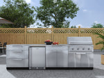 NewAge Outdoor Kitchens Stainless Steel 7-Piece Cabinet Set with 3-Drawer, Bar, Grill Cabinet, Performance Grill, Countertops and Fridge-66571-Garage Giant 