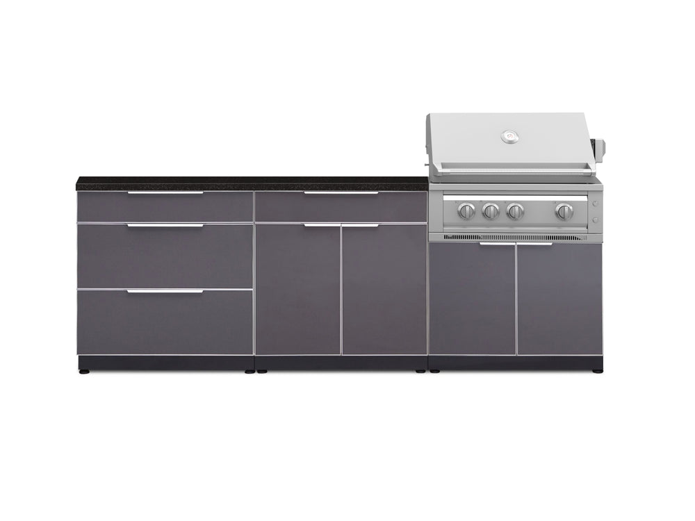 NewAge Outdoor Kitchens Aluminum 5-Piece Cabinet Set With 3 Drawer, Bar, Grill Cabinet, Platinum Grill and Countertop-71165-Garage Giant