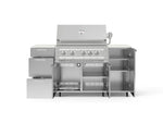 NewAge Outdoor Kitchens Outdoor Grill Island Stainless-Steel 6-Piece Cabinet Set with Casters 1 Door, 3 Drawer, Grill Cabinet, Platinum Grill and Dekton in Aeris Countertops - (Liquid Propane) 