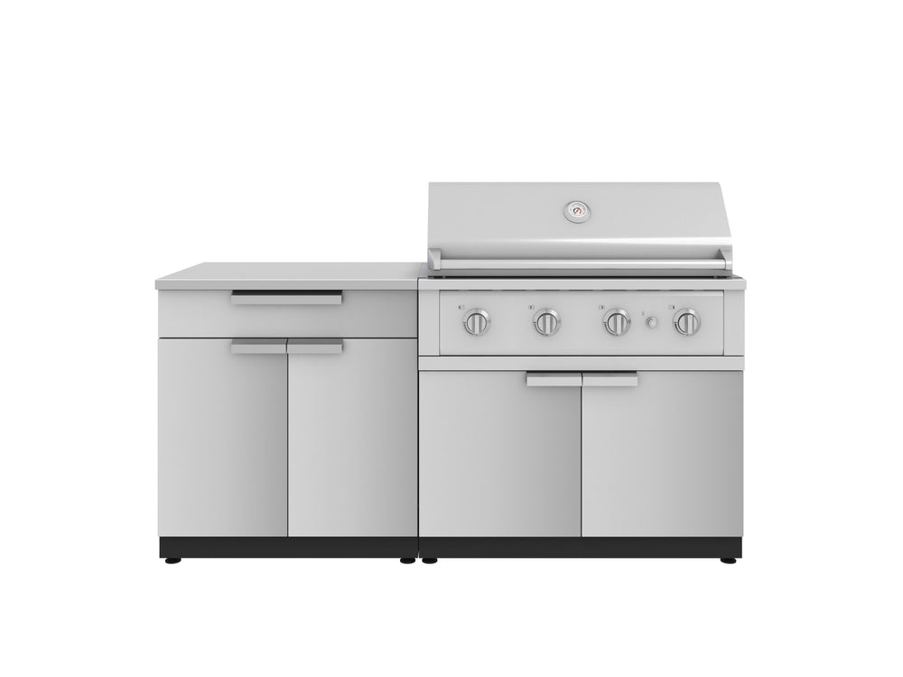 NewAge Outdoor Kitchens Stainless Steel 4-Piece Cabinet Set with Bar, Grill Cabinet, Performance Grill and Countertop-67361-Garage Giant