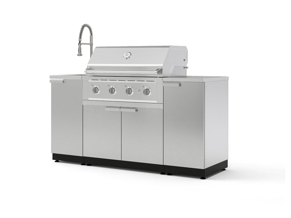 NewAge Outdoor Kitchens Outdoor Grill Island Stainless-Steel 5-Piece Cabinet Set with Sink, 1 Door, Grill Cabinet, Performance Grill and Stainless Steel Countertop-75310-Garage Giant