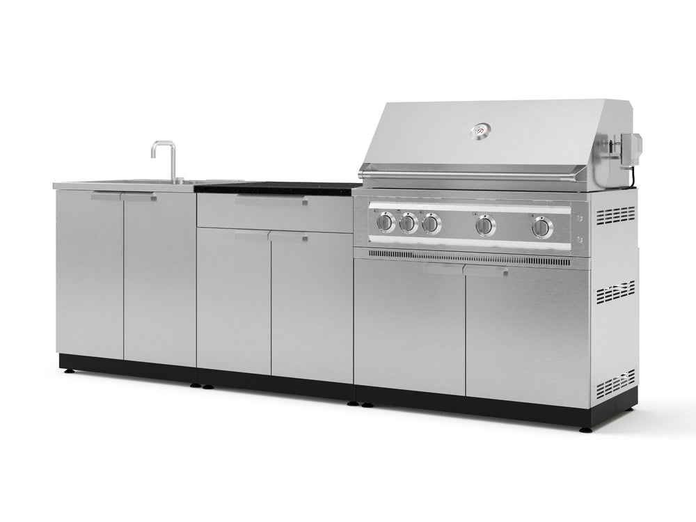 NewAge Outdoor Kitchens Stainless-Steel 5-Piece Cabinet Set with Bar, Sink, Grill Cabinet, Platinum Grill, and Countertop-71249-Garage Giant