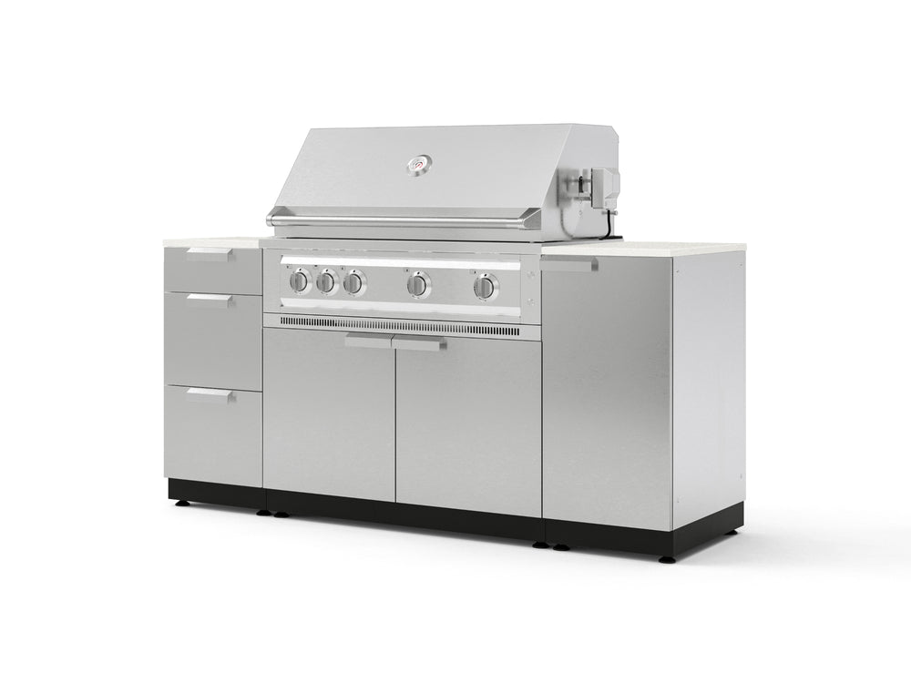 NewAge Outdoor Kitchens Outdoor Grill Island Stainless-Steel 6-Piece Cabinet Set with 1 Door, 3 Drawer, Grill Cabinet, Platinum Grill and Dekton in Aeris Countertops - (Natural Gas) | Garage Giant