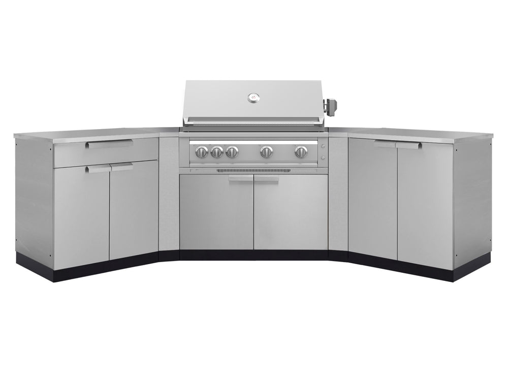 NewAge Outdoor Kitchens Stainless Steel 7-Piece Cabinet Set with 2 Door, Bar, Corner, Grill Cabinet, Platinum Grill, and Countertops | 71032