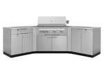 NewAge Outdoor Kitchens Stainless Steel 7-Piece Cabinet Set with 2 Door, Bar, Corner, Grill Cabinet, Platinum Grill, and Countertops | 71032 