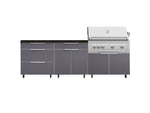 NewAge Outdoor Kitchens Aluminum 5-Piece Cabinet Set With Casters and 3 Drawer, Bar, Grill Cabinet, Platinum Grill, Countertop-72575-Garage Giant 