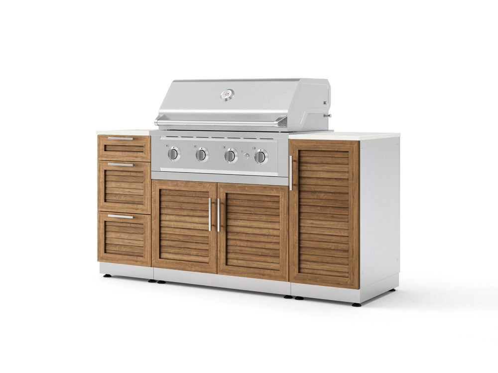 NewAge Outdoor Kitchens Outdoor Grill Island Stainless-Steel Louvered Doors 6-Piece Cabinet Set with 1 Door, 3 Drawer, Grill Cabinet, Performance Grill and Dekton in Aeris Countertops - (Natural Gas) | Garage Giant