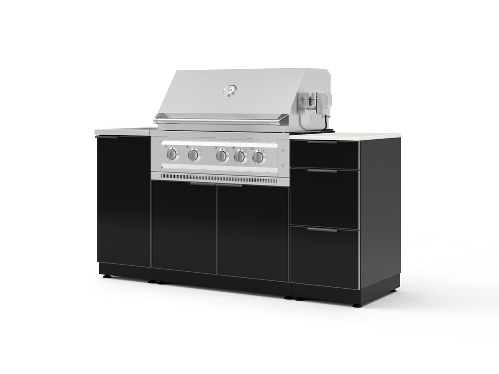 NewAge Outdoor Kitchens Outdoor Grill Island Aluminum 5-Piece Cabinet Set with Sink, 3 Drawer, Grill Cabinet, Platinum Grill and Stainless Steel Countertop - (Natural Gas) | Garage Giant