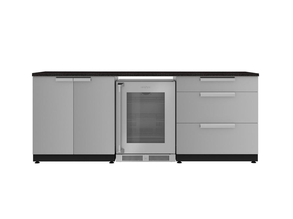 NewAge Outdoor Kitchens Stainless Steel 5-Piece Cabinet Set with 3-Drawer, 2-Door Cabinet, Countertops and Fridge-72117-Garage Giant