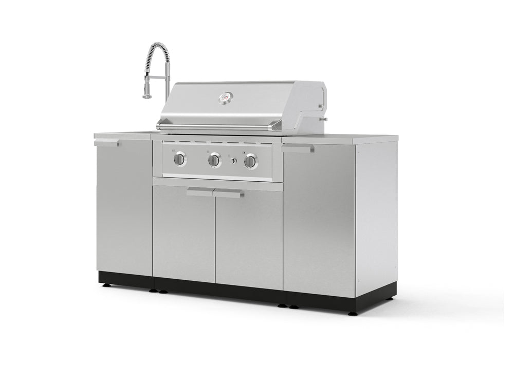 NewAge Outdoor Kitchens Outdoor Grill Island Stainless-Steel 5-Piece Cabinet Set with Sink, 1 Door, Grill Cabinet, Performance Grill and Stainless Steel Countertop-75381-Garage Giant