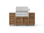 NewAge Outdoor Kitchens Outdoor Grill Island Stainless-Steel Louvered Doors 6-Piece Cabinet Set with Casters 1 Door, 3 Drawer, Grill Cabinet, Platinum Grill and Dekton in Aeris Countertops - (Liquid Propane) 