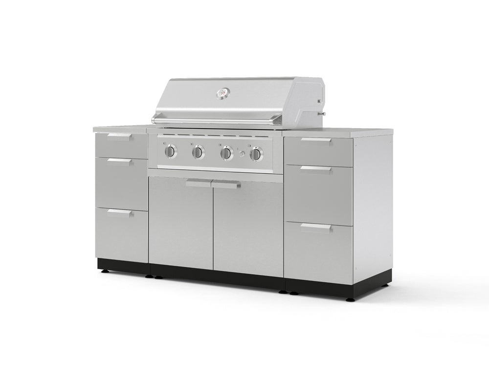 NewAge Outdoor Kitchens Outdoor Grill Island Stainless-Steel 6-Piece Cabinet Set with 3 Drawers, Grill Cabinet, Performance Grill and Countertops | 74723
