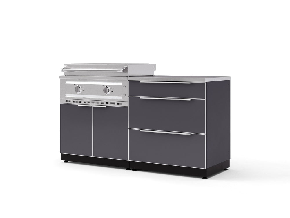NewAge Outdoor Kitchens Aluminum 4-Piece Cabinet Set with 3 Drawer, Grill Cabinet, Platinum Griddle and Countertop-75140-Garage Giant
