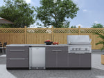 NewAge Outdoor Kitchens Aluminum 7-Piece Cabinet Set with 3-Drawer, Bar, Grill Cabinet, Platinum Grill, Countertops and Fridge-66546-Garage Giant 