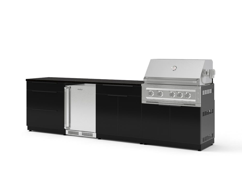 NewAge Outdoor Kitchens Aluminum 7-Piece Cabinet Set with 3-Drawer, Bar, Grill Cabinet, Platinum Grill, Countertops and Stainless Steel Door Fridge-73576-Garage Giant