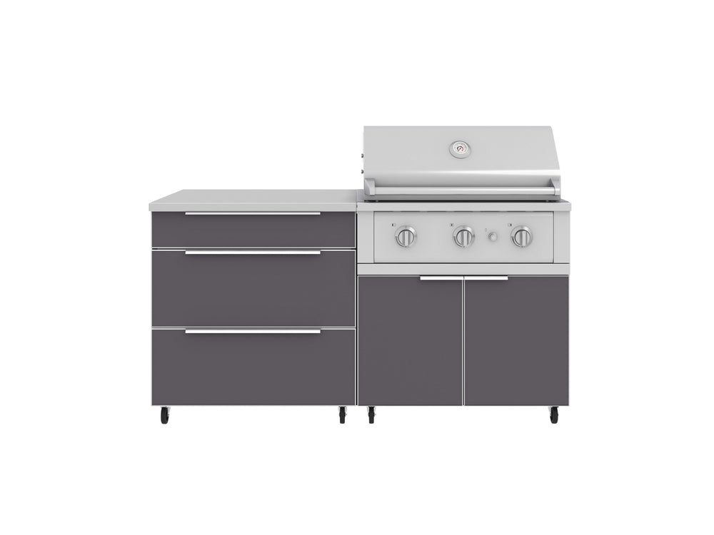 NewAge Outdoor Kitchens Aluminum 4-Piece Cabinet Set with Casters and 3 Drawer, Grill Cabinet, Performance Grill, Countertop-72198-Garage Giant
