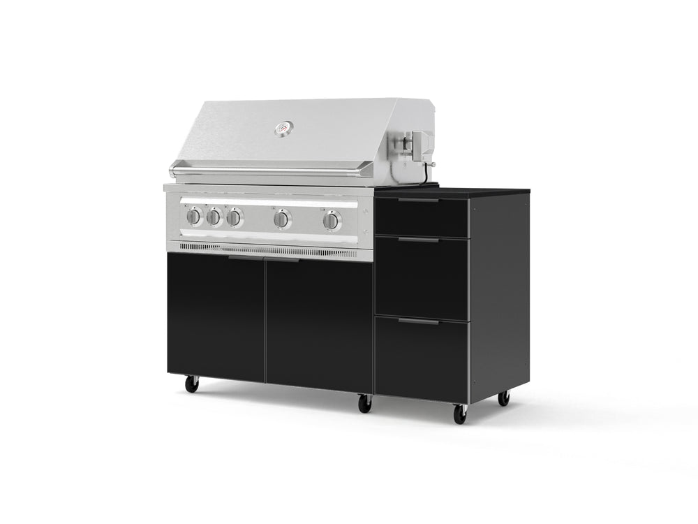 NewAge Outdoor Kitchens Outdoor Grill Island Aluminum 4-Piece Cabinet Set with Casters and 3-Drawer, Grill Cabinet, Platinum Grill and Dekton in Sirius Countertop - (Liquid Propane) | Garage Giant