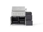 NewAge Outdoor Kitchens Outdoor Grill Island Aluminum 3-Piece Cabinet Set with Casters and 3-Drawer, Grill Cabinet and Platinum Grill - (Liquid Propane) 