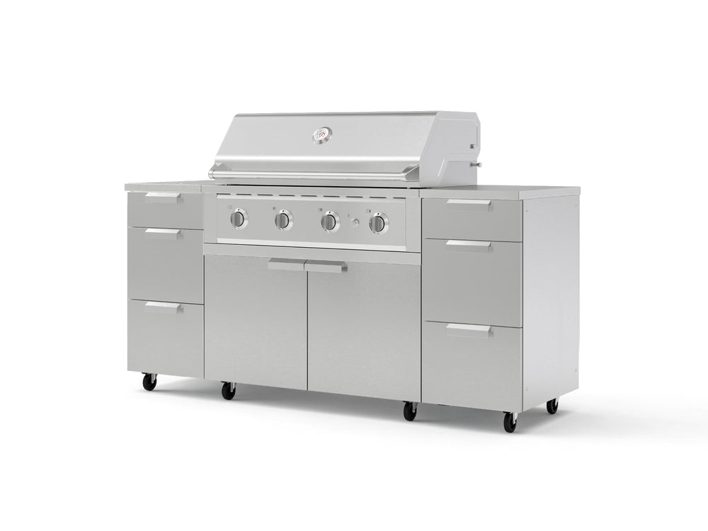NewAge Outdoor Kitchens Outdoor Grill Island Stainless-Steel 6-Piece Cabinet Set with Casters 3 Drawers, Grill Cabinet, Performance Grill, Countertops-74934-Garage Giant