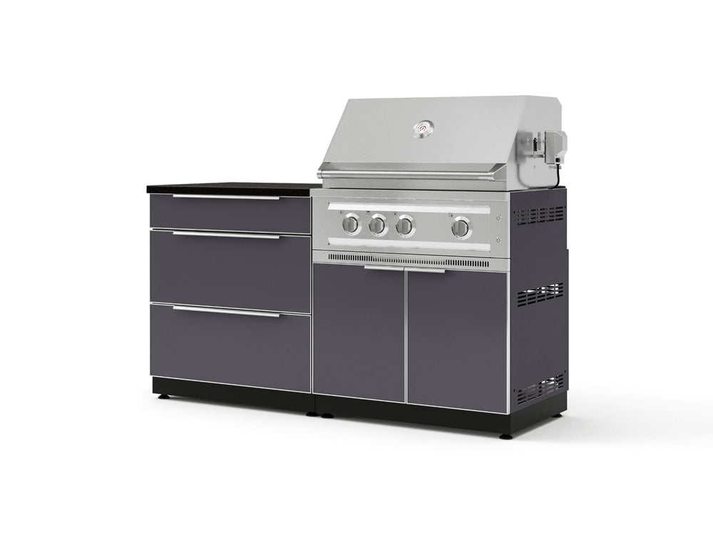 NewAge Outdoor Kitchens Aluminum 4-Piece Cabinet Set with 3 Drawer, Grill Cabinet, Platinum Grill and Countertop-71616-Garage Giant