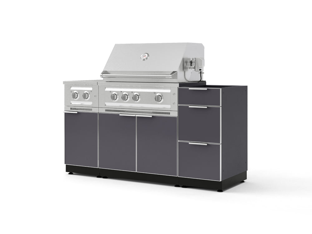 NewAge Outdoor Kitchens Outdoor Grill Island Aluminum 5-Piece Cabinet Set with 3-Drawer, Grill Cabinet, Dual Side Burner and Platinum Grill - (Liquid Propane) | Garage Giant