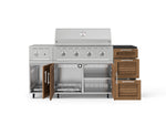 NewAge Outdoor Kitchens Outdoor Grill Island Stainless-Steel Louvered Doors 6-Piece Cabinet Set with Casters and 3-Drawer, Grill Cabinet, Performance Grill, Side Burner and Dekton in Sirius Countertop - (Liquid Propane) 