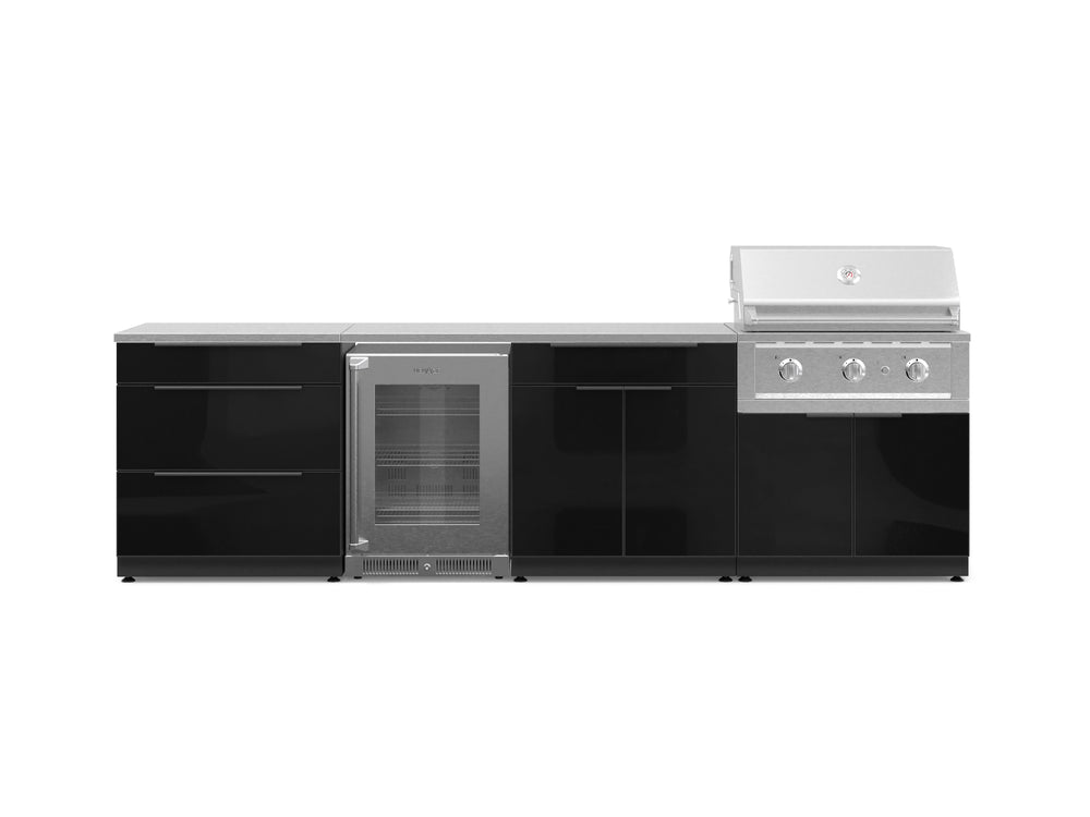 NewAge Outdoor Kitchens Aluminum 7-Piece Cabinet Set with 3-Drawer, Bar, Grill Cabinet, Performance Grill, Countertops and Glass Door Fridge-71398-Garage Giant