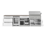NewAge Outdoor Kitchens Stainless Steel 7-Piece Cabinet Set with 3-Drawer, Bar, Grill Cabinet, Platinum Grill, Countertop, and Glass Door Fridge-73709-Garage Giant 