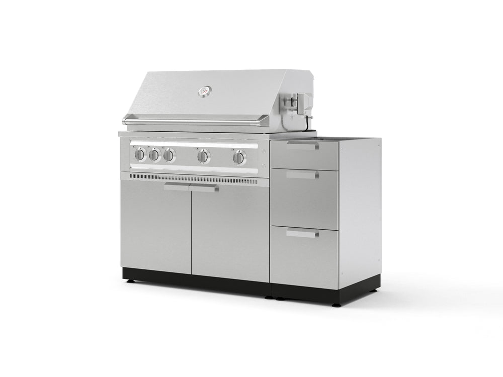 NewAge Outdoor Kitchens Outdoor Grill Island Stainless-Steel 3-Piece Cabinet Set with 3-Drawer, Grill Cabinet and Platinum Grill - (Natural Gas) | Garage Giant