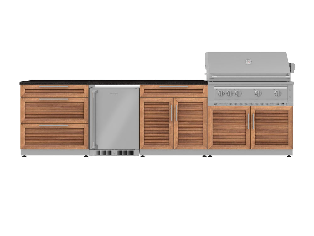 NewAge Outdoor Kitchens Stainless Steel 7-Piece Cabinet Set with 3-Drawer, Bar, Grill Cabinet, Platinum Grill, Countertop, and Fridge-71882-Garage Giant