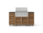 NewAge Outdoor Kitchens Outdoor Grill Island Stainless-Steel Louvered Doors 6-Piece Cabinet Set with Casters 1 Door, 3 Drawer, Grill Cabinet, Performance Grill and Dekton in Sirius Countertops - (Liquid Propane) 