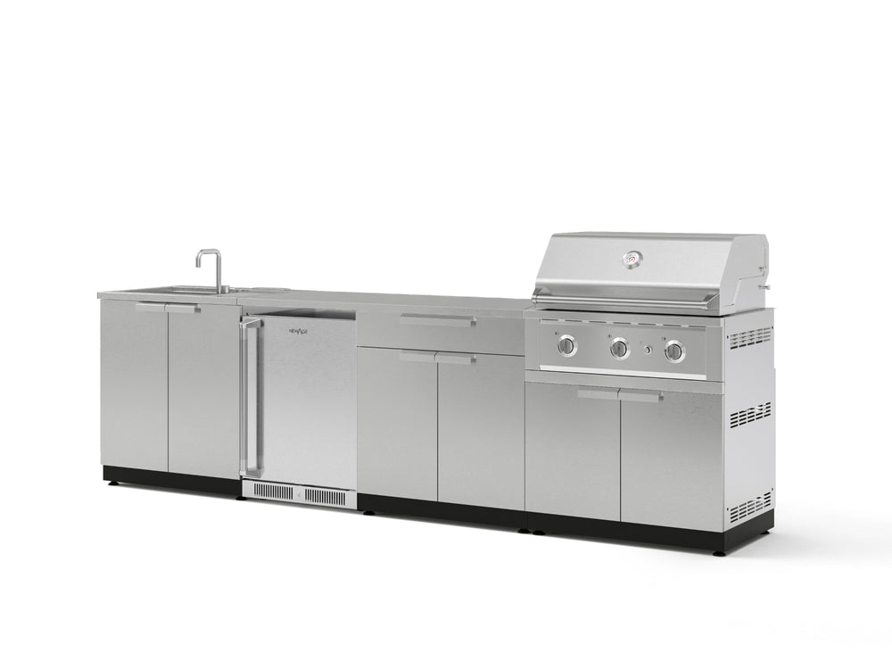 NewAge Outdoor Kitchens Stainless Steel 6-Piece Cabinet Set with Sink, Bar, Grill Cabinet, Performance Grill, Countertop and Fridge-66340-Garage Giant