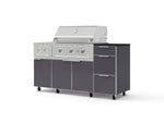 NewAge Outdoor Kitchens Outdoor Grill Island Aluminum 6-Piece Cabinet Set with Casters and 3-Drawer, Grill Cabinet, Performance Grill, Side Burner and Dekton in Sirius Countertop - (Liquid Propane) | Garage Giant 