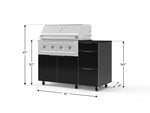 NewAge Outdoor Kitchens Outdoor Grill Island Aluminum 4-Piece Cabinet Set with Casters and 3-Drawer, Grill Cabinet, Performance Grill and Dekton in Sirius Countertop - (Liquid Propane) 