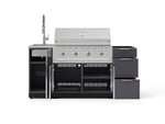 NewAge Outdoor Kitchens Outdoor Grill Island Aluminum 5-Piece Cabinet Set with Sink, 3 Drawer, Grill Cabinet, Performance Grill and Stainless Steel Countertop - (Natural Gas) 