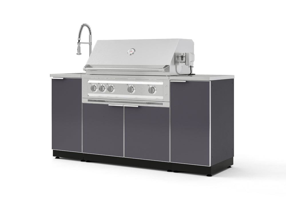 NewAge Outdoor Kitchens Outdoor Grill Island Aluminum 5-Piece Cabinet Set with Sink, 1 Door, Grill Cabinet, Platinum Grill and Stainless Steel Countertop-75374-Garage Giant