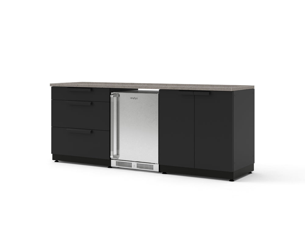 NewAge Outdoor Kitchens Stainless Steel 5-Piece Cabinet Set with 3-Drawer, 2-Door Cabinet, Countertops and Fridge-73862-Garage Giant